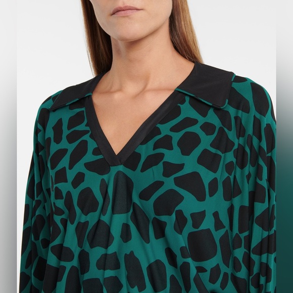 DIANE VON FURSTENBERG NWT Viole shirred printed jersey blouse Sz Large $388 MSRP - Picture 4 of 16